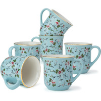 Shay Ceramic Tea Cups Set Of 6, Blue Floral,180Ml | Tea Cup Set Of 6 | Glossy Finish | Premium Stoneware | Tea Set | Ceramic Tea Cup | Small Cups For Tea (Floral Tea Cups - Blue)