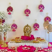 Rr Crafts Velvet Handmade Wall Decor Lotus (06 Pcs- Pink) With Jhumki Style Hanging For Home Decor,Diwali Decor,Wedding And All Festival Decor | Lotus Hangings For Ganpati Decoration