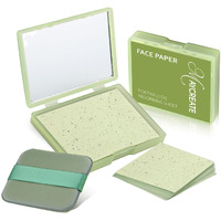 Maycreate 100Pcs Face Blotting Paper For Oily Skin, Oil Blotting Sheets For Face, Natural Linen Oil Paper For Face, Blotting Paper For Makeup, Built-In Mirror & Powder Puff For Women Men (Green Tea)