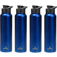 Speedex Stainless Steel Water Bottle 1 Ltr For Kids, Boys, Girls, 1 Litre Bottles For Gym, Sports, Fridge Use, School & Office - 1000Ml, Dark Blue Colour, Set Of 4, Sipper Cap
