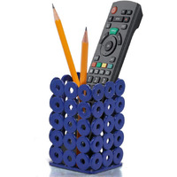 Upcycle Welded Art 'Pen/Remote/Spoon/Fork Stand' (Blue): Unique Quirky Recycled Handmade Desktop Organiser for Study Office Work Station Studios Gifting