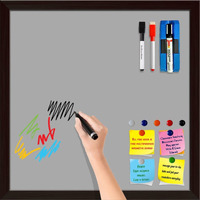 ArtzFolio Greys Family Dark Gray Colour | Framed Magnetic Dry Erase White Board | Includes Sticky Notes, Magnet Buttons & Markers | Dark Brown Frame | 20 x 20 inch (51 x 51 cms)