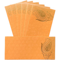 Jhintemetic - Pack of 25 Matellic Fiery-Orange Colourful Designer Shagun Lifafa/Money Gift Envelope with Golden Matellic Keri for Gifting Money on Wedding, Birthday & Any Other Occasion