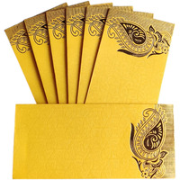 Jhintemetic - Pack of 25 Matellic Bright-Yellow Colourful Designer Shagun Lifafa/Money Gift Envelope with Golden Matellic Keri for Gifting Money on Wedding, Birthday & Any Other Occasion