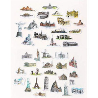 iDream World Architecture Theme Sticker Set (40 Pieces, 3-8 cm) - Decorative, Removable Paper Stickers for Scrapbooks, Laptops, Phone Cases, Gift Wrapping, Notebooks and DIY Crafts