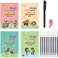 QERINKLE Sank Magic Practice Copybook, Number Tracing Book for Preschoolers with Pen, Magic Calligraphy Copybook Set Practical Reusable Writing Tool Simple Hand Lettering