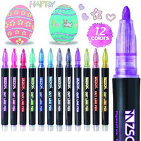 FunBlast 12 Color Marker Pens, Double Line Metallic Outline Markers Pens Glitter - Permanent Marker Pens Set for DIY Art Crafts, Drawing, Coloring and Sketching Pens for Adults, Kids