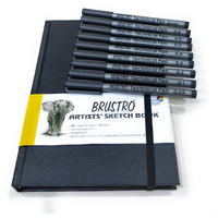 Brustro Artists Sketch Book Stitched Bound A5-110 Gsm, 160 Pages Acid Free & Technical Pen Black Assorted Set Of 9 Combo
