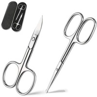 Maycreate 2Pcs Nose Scissors Beard Mustache Eyebrow Trimmer Stainless Steel Set With Storage Box (Silver)