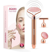Agaro 3-In-1 Electric Rose Quartz Face Roller, Facial Roller Kit For Face, Eye, Neck, Jade Roller, Anti-Aging Facial Massager For Anti-Wrinkles, Skin Firming And Lifting, (Rose Gold)