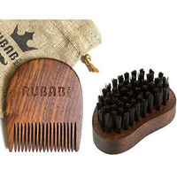 Rubab Men Premium Beard Brush & Beard Comb Combo Kit Of 2 For Men | Nylon Bristles Beard Brush & Classic Wooden Beard Comb | Also Comes With Cool Carry Pouch | Made In India