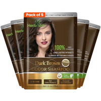 Herbishh Dark Brown Hair Color Shampoo (25Ml X 5 Sachets) | Ammonia Free Hair Color Shampoo For Men, Dark Brown Permanent Hair Dye Shampoo For Women, 5 Minutes Hair Colour