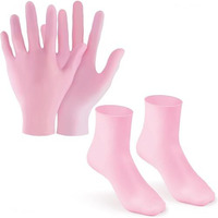 Lanffia 2 Pairs Silicone Moisturizing Glove Socks Set, Anti Slip Soft Spa Gel Socks Softening Feet Dry Cracked Skin, Women Spa Pedicure Socks For Foot Hand Softening, Foot Care After Pedicure (Pink)