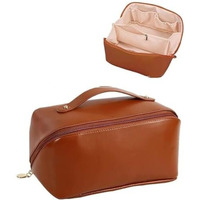 Rntr Multipurpose Cosmetic Bag For Women | Waterproof Travel Makeup Organizer | Stylish Toiletry Pouch With Large Storage (Lather Bag, Brown)