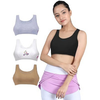 Dchica Sports Bra For Girls, Cotton Non Padded Beginners Bra, Non-Wired Teenager Bras For Gym, Workout, Yoga Slip-On Double Layered Full Coverage Bra- Pack Of 4