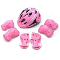 Jern  7 Pieces Kids Children Plastic Roller Skating Bicycle Cycling Scooter Helmet Knee Elbow Pad Wrist Guard Set (Pink)