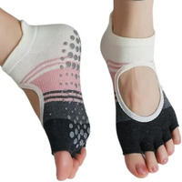 Xfyt Anti-Slip Open Toe Yoga Ankle Length Socks For Women | Breathable Silver Ion Microbial Odour-Free Cotton Spandex Socks | Skid-Resistant For Home Workout Dance Pilates (Pink)