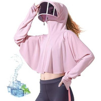 Palay Women's Upf 50+ Sun Protection Zip Nylon Standard Length Hoodie Jacket Long Sleeve Breathable Sun Shirt Hiking Outdoor Quick Dry Fit Athletic Lightweight Detachable Sunglass, Pink