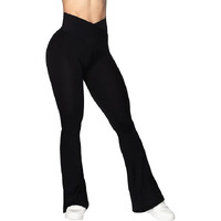 Jawdrobe Leggings, Crossover Yoga Pants With Tummy Control, High-Waisted And Wide Leg (Yoga-Pant-Black-S)