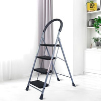 Leopax 4 Step Ladder - Safety-Clutch Lock Foldable Step Ladder For Home Use Heavy Duty Step Stool Foldable Metal Iron - Wide Anti Skid Steps - 2 Year Manufacturer Warranty