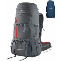 Trawoc Fusion X 50 Litre Internal Fiber Frame Travel Bag Front & Top Open Backpack For Hiking Trekking Camping, Rucksack Bag For Men & Women With Rain Cover And Shoe Compartment, Grey Shk018