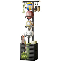 Arhat Organizers Portable 4-Tier Sports Ball Storage Stand With Basket | Freestanding Sports Equipment Organizer Rack | For Basketball, Football, Volley Ball, Bats Etc | Garage Sports Organizer Stand