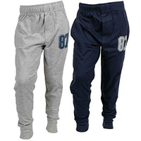 Abito Boys (5-15 Yrs) Track Pants Cotton Joggers Slim Fit Pack Of 2 Lowers(14-15 Years-Length 38,Navy Grey)