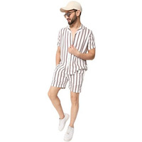 Flosive Co-Ord Set For Men (Xl, White & Brown)