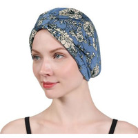Sannidhi Chemo Caps For Women, Cotton Head Scarf For Women, Floral Print Cancer Headwrap, Soft Turban Beanie Skull Cover Cap (Satin Liner) Blue