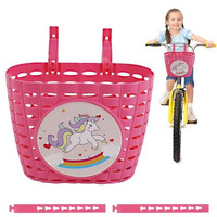 Proberos Girls Bike Basket, Kids Plastic Bicycle Front Basket Cute Pink Unicorn Adjustable Fastening Strap Design Universal Basket For Kids Bicycle, Scooter, Tricycles, 20X13X15Cm