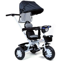 Kidsroar Stroller Tricycle For Kids For 1 Year+ | 2 Year+ Baby Cycle With Rotational Leather Seat | Light Music | Removable Canopy | Push Handle | 4 In 1 Baby Cycle For 1 Year Kids (573R), Black