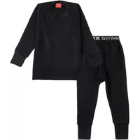 Lux Cott's Wool Kid's R-Neck Cotton Thermal Top And Bottom Set (Black, 65 Cm)
