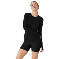 Ap'Pulse Women's Long Sleeve Thumbopen Round Neck Sports Tshirt(Ap-Wn-Rn-Ls-Thumbopen1-406-Black_Carbon Black_L)