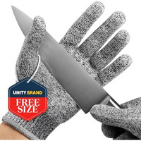 Unity Brand Safety Industrial Gloves Anti Cut Resistant Level 5 Protection With Elastic Hand Fitting Heavy Duty Working Gloves (Free Size, Grey, 1 Pair)
