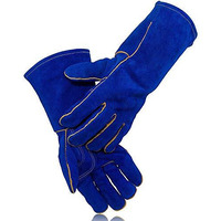 Jupiter Industries Animal Handling Gloves Gauntlet Leather Kevlar For Cats, Dogs, Reptile, Birds, Snakes (Blue 16 Inches, New)