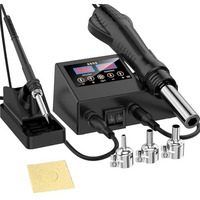 Serplex Rework Soldering Station 2-In-1 With Hot Air Gun & Soldering Iron  Lcd Display, Divided Switches, Includes Iron Holder & Multi-Size Nozzles