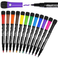 Zollyss White Board Marker, 12 Colors Magnetic Whiteboard Markers With Eraser Cap, Low Odor Magnetic Dry Erase Markers Fine Point Tip For Kids & Teachers, Home, Office And School Supplies