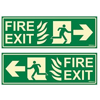 Clickforsign Glow In Dark Fire Exit Signboard Combo(Pack Of 4) Right Arrow P2,Left Arrow P2 300 X 100 Mm