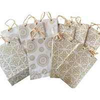 Creative Art Paper Bags For Gifting - White & Gold Small Gift Bags | Paper Gift Bags For Return Gifts, Shopping, Party, Carry Bags | Eco-Friendly, Biodegradable Paper Bag For Return Gift | Pack Of 10