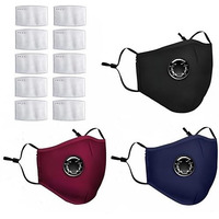 Yugan N99 Anti Pollution Reusable And Washable Face Masks With 10 Replaceable N99 Filters, Unisex, With Valve, Pack Of 3 Masks (Color May Vary)