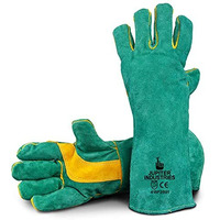 Jupiter Industries Animal Handling Leather Gloves Kevlar Gauntlet For Saftey Against Cats, Dogs, Reptile, Birds, Snakes (16 Inches - (Pack Of 1 Pair), Green-Yellow)