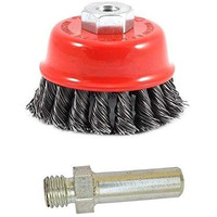 Inditrust Drill Attachment + Twisted 3" (75Mm) M-10 Thread Wire Cup Brush For Removing Rust, Paint As Well As For Polishing Wheel Brush