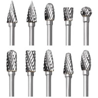 Serplex Tungsten Carbide Rotary Burr Set For Dremel, 10Pcs Carbide Double Cut Carving Burr Bits With 1/8" Shank Rotary Tool Accessories For Woodworking, Engraving, Drilling, Steel Metal Working