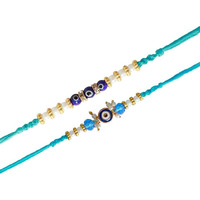 Shalinindia Set Of 2 Rakhis For Brother  Elegant Pearl And Evil Eye Design For Love, Protection, And Blessings