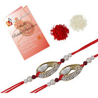 Lucky Jewellery Rakhi 18 K Gold Plated Rakhe Boho Collection Rakshabandan Rakhee Bracelet For Bro/Brother/Bhaiya/Bhai/Bhabhi Rakshasutra (106-Wesr1-E2398-W-2)