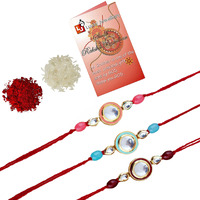 Lucky Jewellery Designer Traditional Rakhi Gold Plated Red And Pink Thread For Bro/Brother/Bhaiya/Bhai/Bhabhi (Pack Of 2) Rakshabandan Rakhe Crystal And White Stone Rakhee Bracelet Rakshasutra For Boys & Men (198-Wesr1-E3407-W-2A)