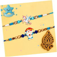 Finemoe 2 Pc Unicorn And Dora Rakhi Set For Brother, Kids Cartoon Thread Bracelets Combo, Handmade Resin Charm Child Rakshabandhan Hamper With Complimentary Roli Chawal, Festive Gift Kit For Children
