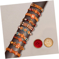 Finemoe Rakhi Set For Brother  Traditional Religious Handmade Rakhis With Red Thread & Beaded Designs, Kids, Bhaiya, Brother, Bhabhi & Bhai, Rakshabandhan Gift Combo Set Of 5 & Set Of 10 (10 Set Traditional Rakhi)