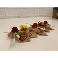 Labzio Roli Chawal For Tikka  Handmade Jute Potli | Decorated With Beautiful Flower | Perfect For Rakhabandhan, Bhai Dooj And Other Occasion/Festivals | Pack Of 5