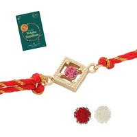 Estele Men's Gold Plated Divine Directions Bracelet With Pink Austrian Crystal And Fancy Silk Thread